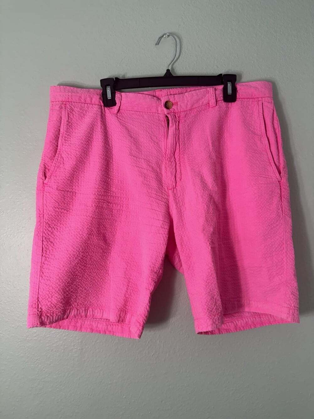 Vineyard Vines Breaker Shorts Mens 36 Neon Pink Seersucker Classic Fit 9" Inseam